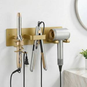 lot 9690 image: Dovyn Hair Dryer Holder Hair Tool Organizer Metal Wall Mount (Gold)