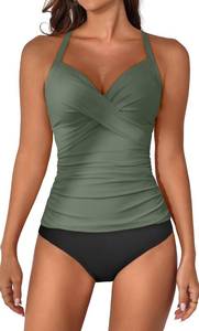lot 10293 image: B2prity Womens Tankini Swimsuits Tummy Control Ruched V Neck Bathing Suit, large