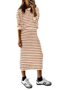 lot 10312 image: PRETTYGARDEN Womens 2 Piece Striped Sweater Skirt Set Fall Matching Sets - SIZE Small