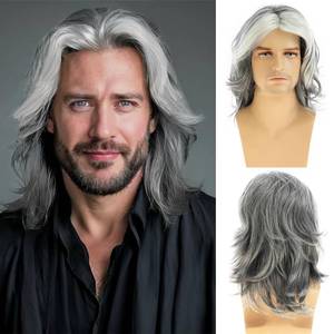 lot 10319 image: Baruisi Mens Wig Grey Long Straight Synthetic Heat Resistant Costume Cosplay Hair Wig