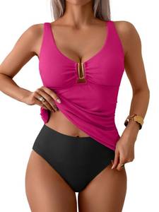 lot 10326 image: Aidonger Womens 2 Piece Tankini Swimsuit Ribbed Tummy Control Bathing Suit