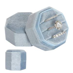 lot 10341 image: Gvhntk Velvet 3 Slots Jewelry Ring Box Vintage Octagon Ring Display Holder Gift Premium Gorgeous Case with Detachable Lid for Wedding Engagement Proposal Keepsake Ceremony (Blue)