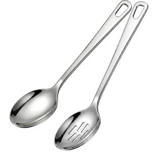 lot 10343 image: Cyoufine Large Cooking Spoon Set, 12.5-inch Stainless Steel Solid and Slotted Spoons, Heavy Duty Metal Spoon for Mixing, Serving, Stiring Kitchen Utensils.