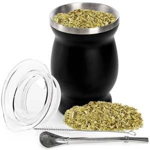 lot 10372 image: Cididu Yerba Mate Cup and Bombilla Kit, 8 Oz Yerba Mate Gourd, Double Walled Tea Cup Set, 304 Stainless Steel Traditional Mate Cup, Insulated Gourd Cup with Straw Lid and Cleaning Brush, Easy to Clean