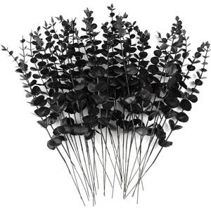 lot 10377 image: TIHOOD 14PCS 15in Black Eucalyptus Stems Artificial Eucalyptus Leaves Branches Fake Eucalyptuses Decor Faux Eucalyptus leaf Stem for Halloween Autumn Fall Floral Arrangement Wedding Bouquet Home Office