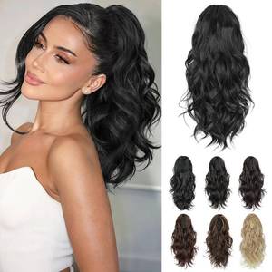 lot 10386 image: Lommel Ponytail Extension, Claw Clip Ponytail Extension for Women Long Wavy Pony Tails Hair Extensions Fluffy Natural Looking Synthetic 16 Inch Clip in Ponytail Hairpiece for Daily Use(Black)