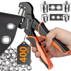 lot 10389 image: Grommet Tool Kit of 38in and 14in, Preciva interchangeable double head Handheld Grommet kit with 400pcs Silver Grommets for Advertising Poster, Banner, Ponchos, Cardboard