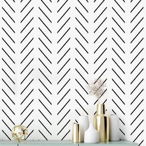 lot 10390 image: Erfoni Black and White Peel and Stick Wallpaper Herringbone Contact Paper