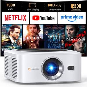 lot 11950 image: HAPPRUN J7 Smart Projector 4K Decoding 1500 ANSI  Retail $249.96