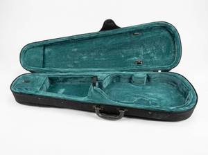 lot 11972 image: Shaped Violin Case with Teal Plush Interior and Black Exterior