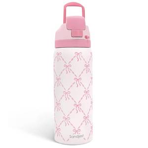 lot 11997 image: SANDJEST Pink Bow Stainless Steel Water Bottle 32oz