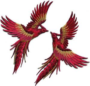 lot 12575 image: DGS Floral Phoenix Embroidered Iron-On Patches Pair