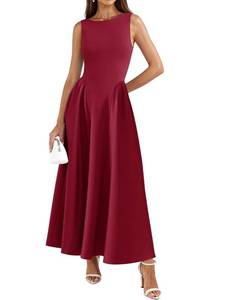 lot 12584 image: PRETTYGARDEN Sleeveless Tank Maxi Dress Burgundy Small
