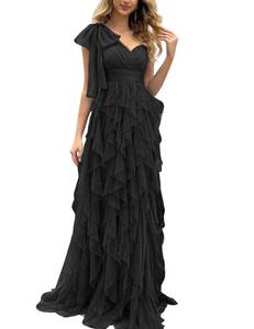 lot 12590 image: VOUIAO Womens Tulle Prom Wedding Bridesmaid Dress Black L