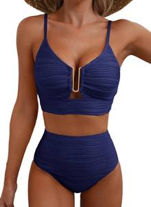 lot 12592 image: Herseas Womens Ruched 2 Piece Swimsuit Navy M
