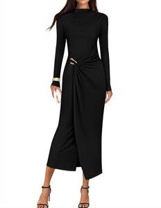lot 12621 image: ZESICA Womens Long Sleeve Mock Neck Midi Dress Black M
