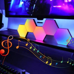 lot 13221 image: IFTHFOUR Hexagon LED Wall Light Panels RGB Smart (6)