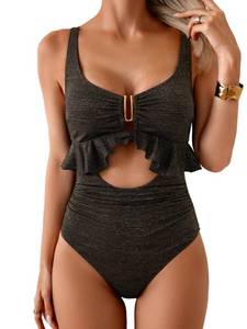 lot 14356 image: B2prity Womens One Piece Swimsuit Tummy Control Ruffled Sz. L