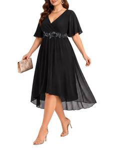 lot 14463 image: Talisea Plus Size Chiffon High-Low Midi Dress Sz. 14W