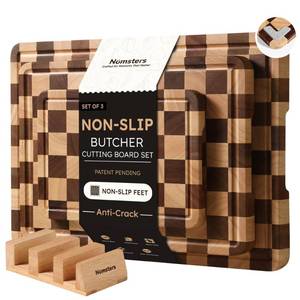 lot 14485 image: Nomsters Checkered Cutting Board Acacia Wood