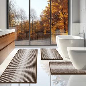 lot 17451 image: BSICPRO Bathroom Rug Set 3-Piece Chenille Microfiber Brown