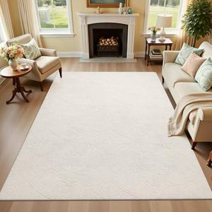 lot 17453 image: Ileading Washable Area Rug 6x9 ft Beige Tropical