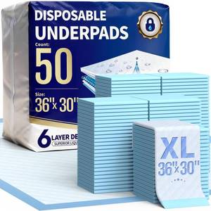 lot 17489 image: Powools Ultra Thick Bed Pads, 36x30 in, 6-Layer, 50-Pack