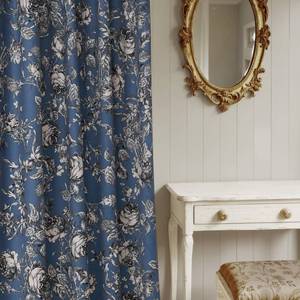 lot 17490 image: StangH Slate Blue Velvet Curtains Floral 96 Inches 2 Panels