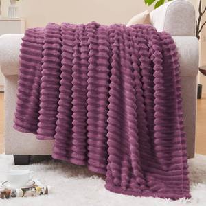 lot 17511 image: Bedelite 3D Ribbed Jacquard Fleece Throw Blanket 50x60 Plum