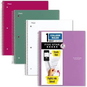lot 18874 image: Five Star Spiral Notebook 1 Subject College Ruled 4 Pack