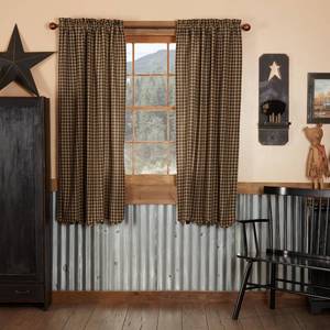 lot 18912 image: VHC Brands Black Check Scalloped Short Panel Curtains Set of 2