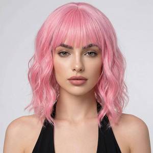 lot 18942 image: Dopdiz Pastel Short Bob Wig with Bangs Pink