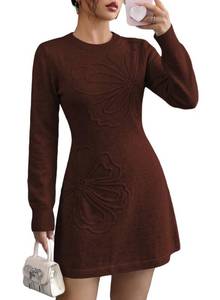lot 18943 image: BLENCOT Womens Sweater Dress Long Sleeve Floral Embroidered Mini, Medium&nbsp