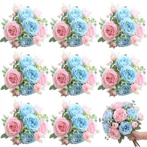 lot 19400 image: Yuxung Artificial Peony Flowers 8 Bundles Blue Pink