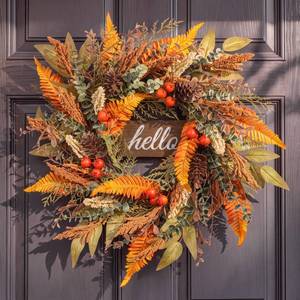 lot 19431 image: Paper Fair 26 Inch Fall Wreath with Hello Sign