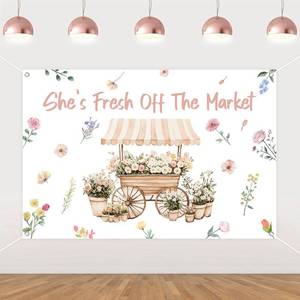 lot 20097 image: Kreatwow Farmer Market Bridal Shower Backdrop 4.92 x 3.28ft