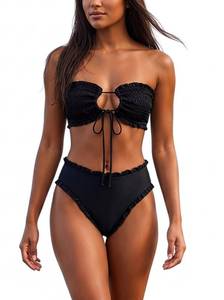 lot 20117 image: Womens Black Ruffle Bikini Set, Size M