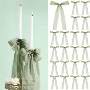 lot 20128 image: Luinabio Chiffon Candlestick Bows 24-Pack Sage Green