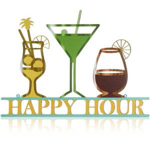 lot 20150 image: Funrous Bar Sign Happy Hour Metal Wall Art