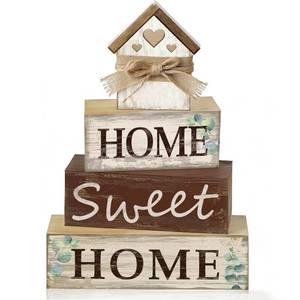 lot 20158 image: Earligrow Farmhouse Wooden Decor Blocks, 3-Piece Set