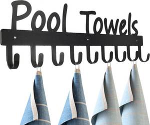 lot 20167 image: GreatMH Black Pool Towel Rack with 9 Hooks
