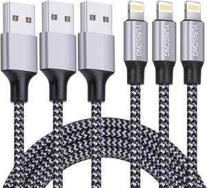 lot 20169 image: YUNSONG Lightning Cable 3-Pack 6FT Nylon Braided