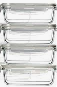 lot 19407 image: Set of 4 Rectangular Glass Food Storage Containers with Snap-Lock Lids - Stock image may not match actual product image