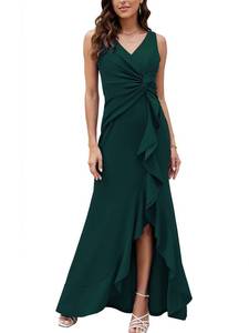 lot 1015 image: FQA Dark Green V-Neck Sleeveless Evening Dress, Size XL