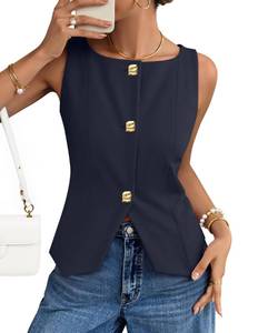 lot 1023 image: ZESICA Womens Sleeveless Button Vest Navy M
