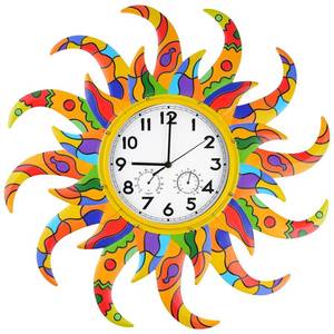 lot 1838 image: Jusimux 25-Inch Sun-Shaped Outdoor Clock with Thermometer