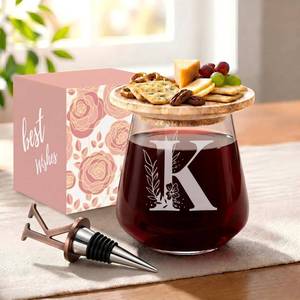 lot 2803 image: Physkoa Personalized Stemless Wine Glass Letter K