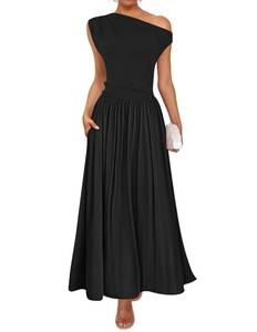 lot 2839 image: ZESICA Womens Sleeveless One Shoulder Maxi Dress Black S