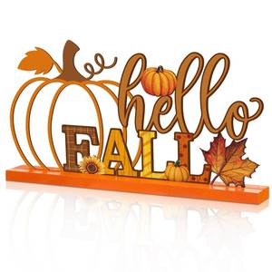 lot 2895 image: Cinnvoice Metal Pumpkin Table Sign with Wood Base