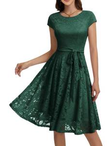 lot 2926 image: MUADRESS Floral Lace Cocktail Dress Cap Sleeve Dark Green XL